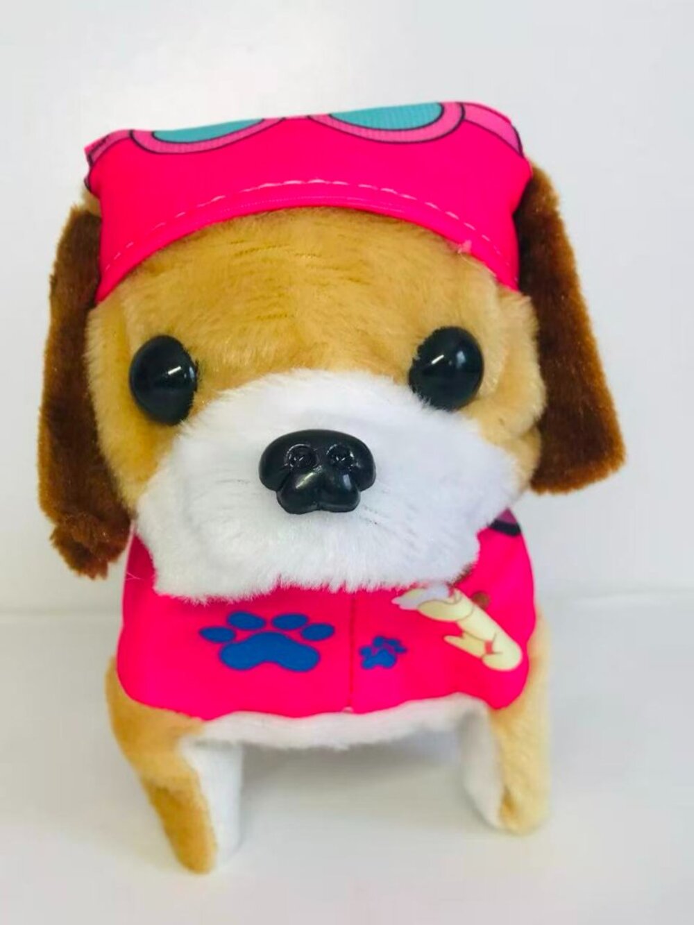 Kids Boys Girls Fun Toy Gift Plush Dog  - Tan/Fuchsia